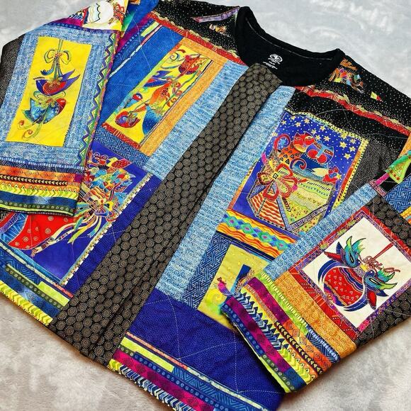 Handmade Quilted Patchwork Holiday Jacket Womens M Cats Birds Art to Wear - Picture 1 of 9